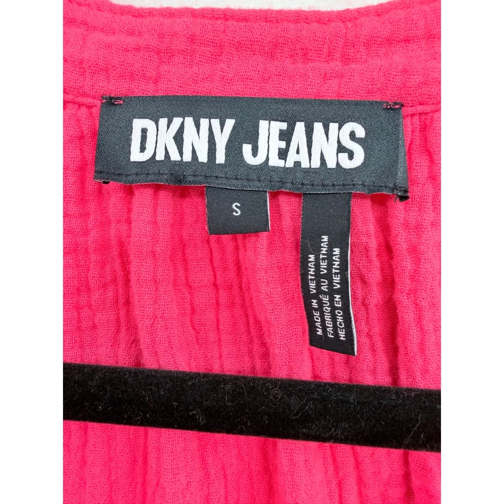 DKNY Hot Pink 100% Cotton Double Gauze Sleeveless Blouse Small Boho - Picture 3 of 5